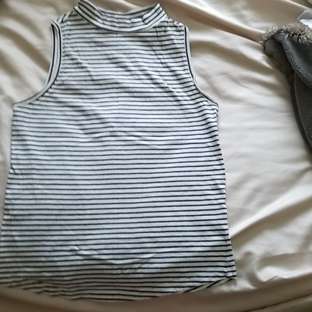 Black and White Striped Mock Neck Tank